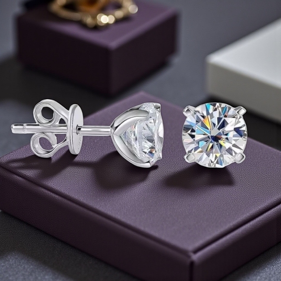 Gale Certified Moissanite Jewelry - 1 CTW Moissanite Diamond Round Stud Earrings Birthday Anniversary Gift